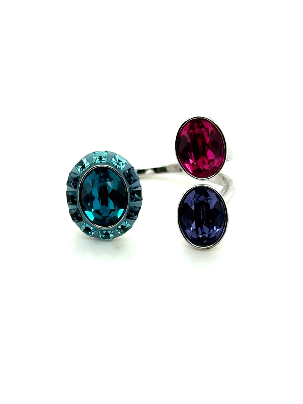Swarovski Open Ring with Teal, Fuchsia and Indigo Stones